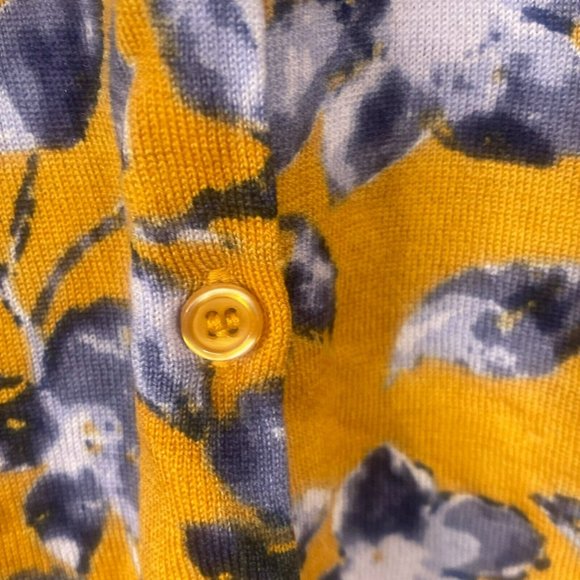 Garnet Hill Cardigan XL Gold Signature Eco Merino Sweater Floral Lightweight - Picture 8 of 13